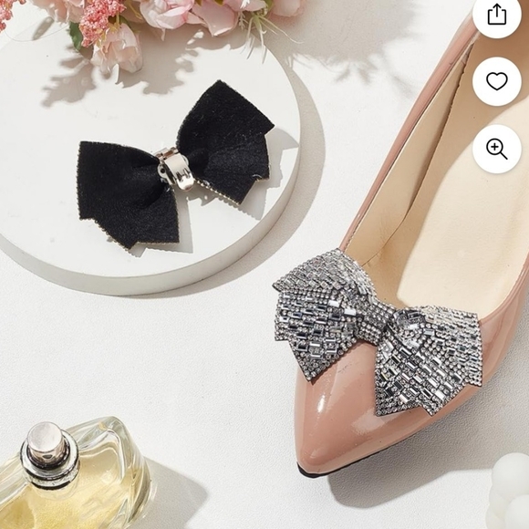Steve Madden 1 Pair Grey Bow Shoe Clips Wedding Rhinestone Bow Shoe Buckles - Picture 3 of 8